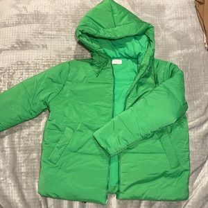 Pink Lily From The Beginning Green Hooded Puffer Jacket - Medium